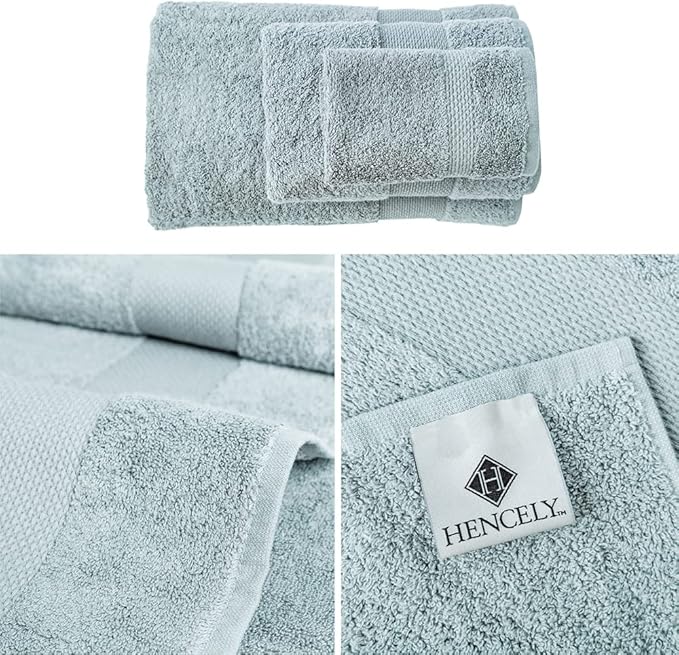 Hencely 6-Piece Bath Towel Set - High Absorbency, Quick Drying - 100% Soft Turkish Cotton - 2 Bath Towels, 2 Hand Towels, 2 Washcloths - for Bathroom, Home, Hotel, Spa, and Gym - 6-Pack Water Green