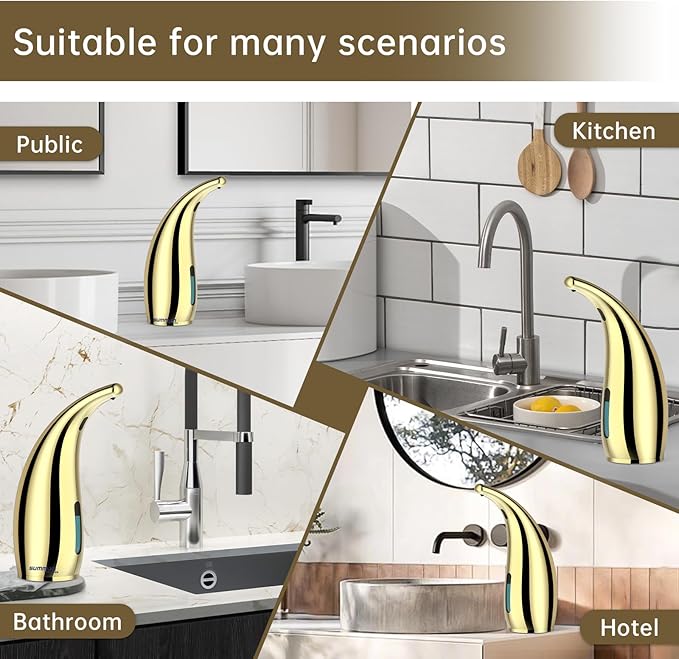Automatic Liquid Soap Dispenser,300ML Touchless 4 Gear Adjustable,Countertop Electric Battery Operated Gold Hand Soap Dispenser with Sensor for Bathroom,Kitchen,Office