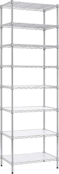 Finnhomy 8-Tier Wire Shelving Unit Adjustable Steel Wire Rack Shelving 8 Shelves Steel Storage Rack or Two 4-Tier Shelving Units with PE mat, Leveling Feet and Safety Device, NSF Certified, Chrome