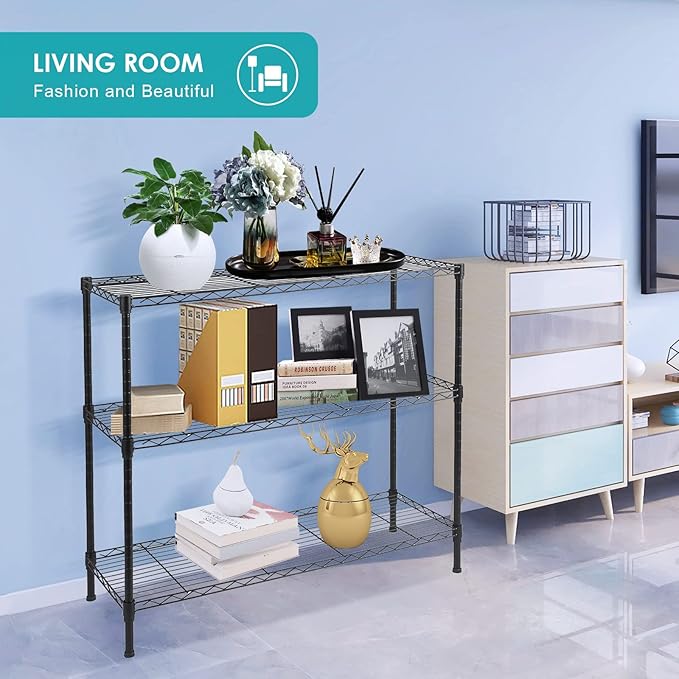 BNSPLY 3-Tier Wire Shelving Unit, Adjustable Metal Wire Shelves with NSF Certified, Standing Storage Shelf Unit for Laundry, Bathroom, Kitchen, Pantry, Closet (13.7" D x 35.5" W x 31.5" H, Black)