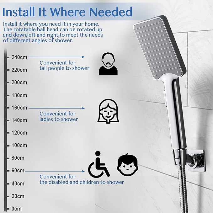 YDmeet Shower Head Holder, Adjustable Handheld Brass Shower Head Bracket, Wall Mount Holder, Drill Free Glue Installation (Polished Chrome)