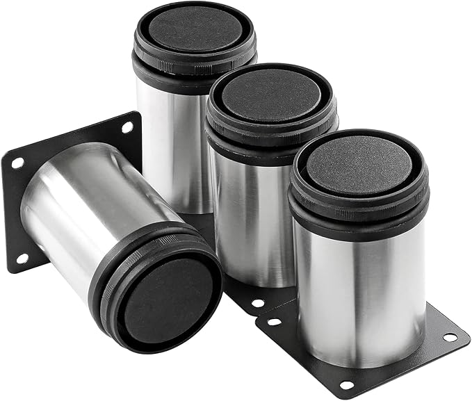 3 Inch Metal Furniture Legs Stainless Steel Adjustable Legs Silver Table Legs Round Cabinet Legs for Coffee Table Cabinet Desk Sofa Shelves, Pack of 4