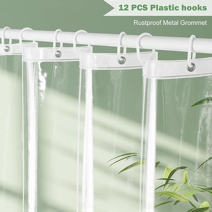 UFRIDAY 72 x 86 inches Extra Long Shower Curtain Liner,Simple Plastic Clear Bathroom Curtain Waterproof Shower Curtain with 5 Magnets Bottom,Heavy Duty Home Hotel Restaurant Liner