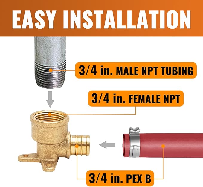 SUNGATOR 2-Pack 3/4" Pex Drop Ear Elbow, No Lead Brass, 3/4 Inch Pex Fittings