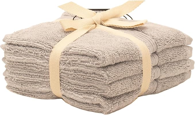 Mosobam Luxury Turkish Towels Set of 4 Washcloths 13X13 Light Grey (Gray) 700 GSM Bamboo Viscose & Aegean Turkish Combed Cotton