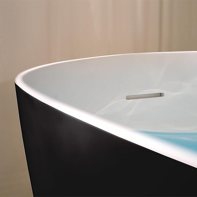 WOODBRIDGE 69" L x 32" W Luxury Contemporary Solid Surface Stone Resin Freestanding Bathtub in Matte Black with 2-Drain Covers
