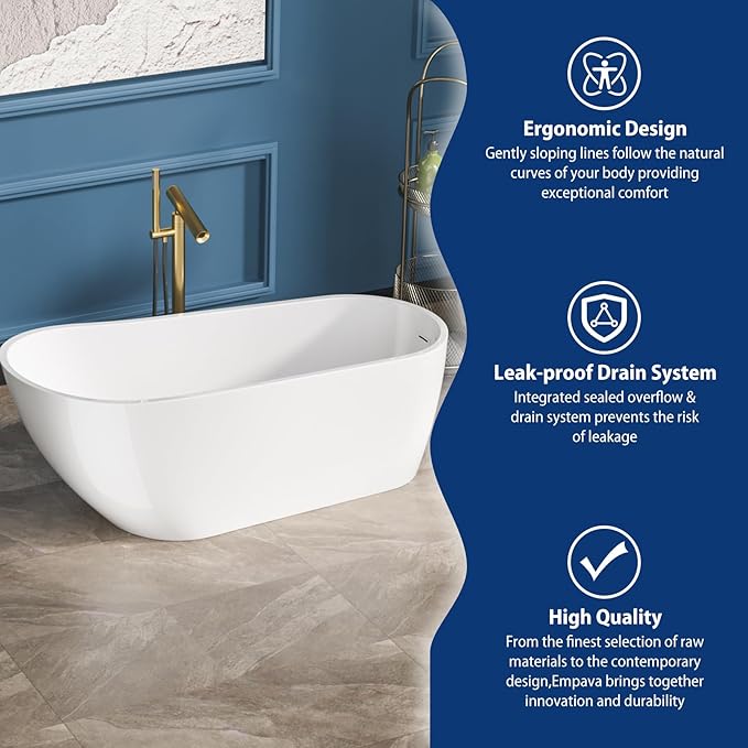 Sarlai 67 Inch Acrylic Freestanding Soaking Bathtub Contemporary Soaking White Tub Stand Alone Ergonomic Bathtub with Chrome Drain and Overflow