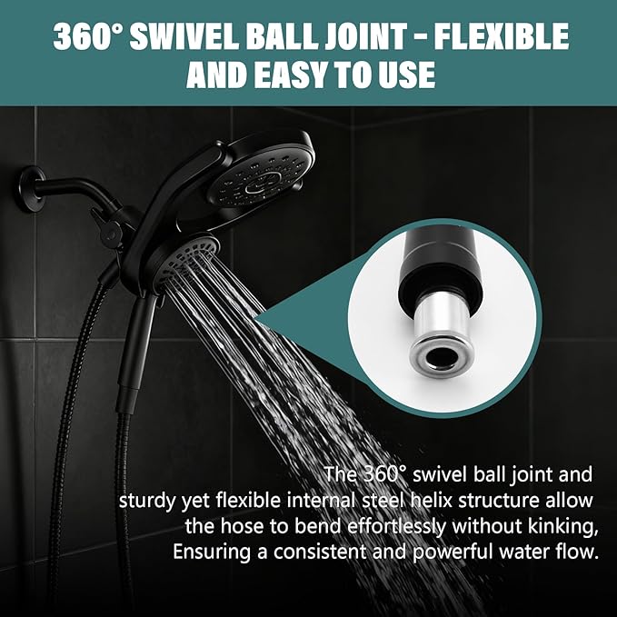 Shower Hose 59-Inch Extra Long Shower Hose-Replacement-PVC Encapsulated Stainless Steel Core,Rust-Resistant &No Teflon Tape Needed,Flexible&Kink-Resistant for Handheld Shower Heads Pets,RV Black