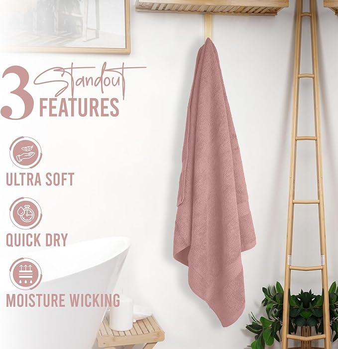 RIVERSIDE 100% Ring Spun Cotton Large Bath Towels Set of 4, 27 x 54 – Quick Dry, Soft & Highly Absorbent Towels for Shower & Bathroom – Luxury 600 GSM Towels for Home, Spa, Gym, Hotel, Dusty Rose
