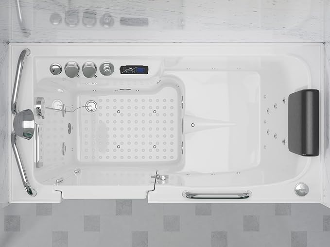 ANZZI Walk In Tub 53" x 27" Left-Drain Bathtub, Air & Whirlpool Massage Jets, Quick Fill with 6‑Setting Handheld Shower, Aromatherapy, Bath Pillow, LED Light | 2753FLWL