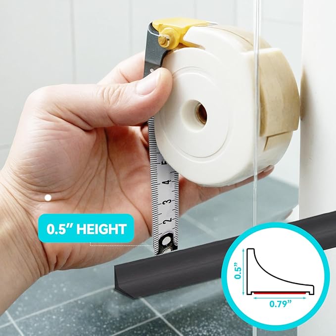 Shower Threshold Water Dam Barrier 39", Silicone Sealant Included, Collapsible Self-Adhesive Water Blocker, Shower Door Water Stopper for Floor Bathroom Kitchen Bathtub Sink
