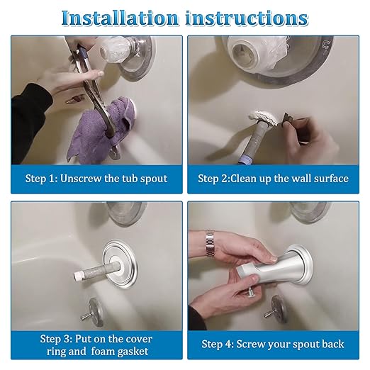 Enhon 2 Pack Metal Tub Spout Cover Ring, Bathroom Faucet Remodeling Wall Plate with Foam Gasket, 1-1/2 Inch ID and 3-5/8 Inch OD (Brushed Nickel)