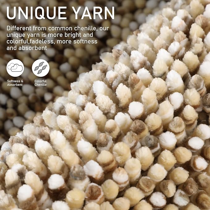 Yimobra Bath Mats for Bathroom Non Slip, 31.5x20, Extra Soft Chenille Bathroom Rugs, Fluffy Plush Luxury Shower Mat Outside, Water Absorbent, Machine Washable, Sink and Tub, Beige & Light Coffee