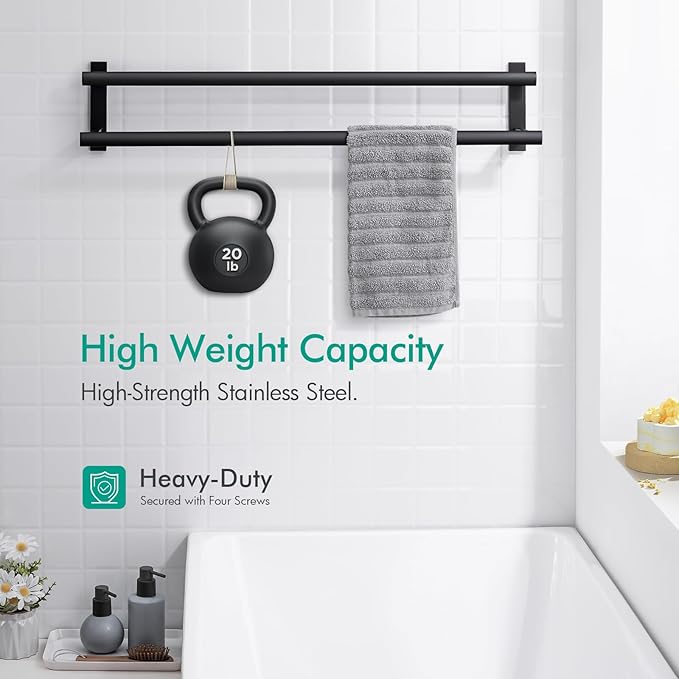 BAGNOLUX Double Towel Bar, SUS304 Towel Racks for Bathroom Wall Mounted 2-Tiers Ladder Towel Rails, Space Saving Bathroom Towel Holder Shelves Rack, Long Towel Hanger (32"-Square-Matte Black)
