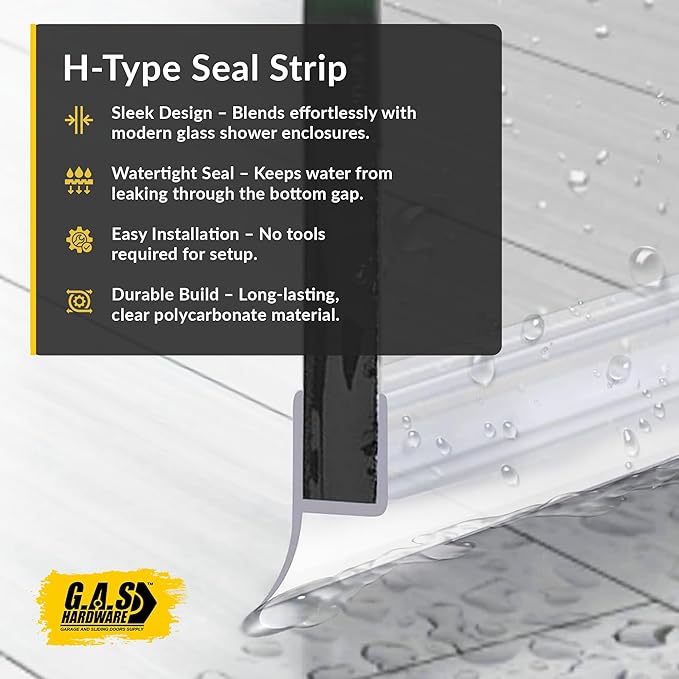 3/8" (10mm) Frameless Shower Door Seal – H-Type 22.5" (57.2cm) Ultra-Clear Bottom & Side Drip Rail Strips, 4-Pack for Leak Protection, Water Control & Easy DIY Install