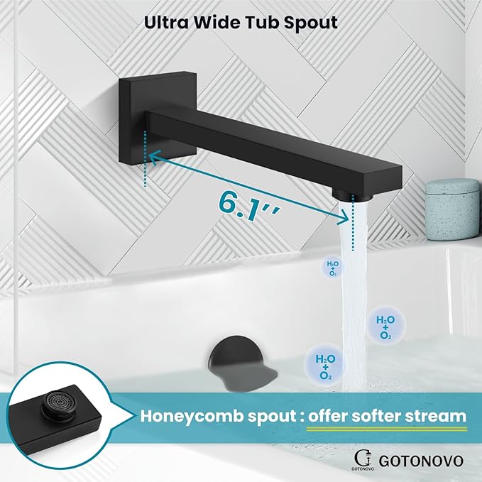 gotonovo Shower System with Tub Spout Wall Mounted Rain Shower Head and Handle Combo Shower Faucet Set with Valve, 8 Inch, Matte Black