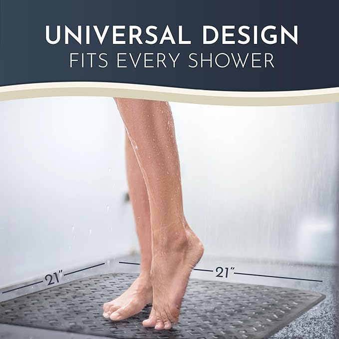 homerella® Shower Mat Non Slip Anti Mold, Non Slip Shower Mats for Inside Shower Stall Anti Slip Mat, Square Shower Floor Mat 21 x 21 in with Suction Cups & Hooks for Quick Drying, Machine Washable