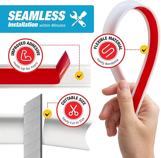 Shower Threshold Water Dam Barrier - White Collapsible Shower Water Blocker - Guard for Walk in Shower - Water Guard Stopper for Floor - Shower Door Water Blocker - By Hippo Dam (65 In, White)