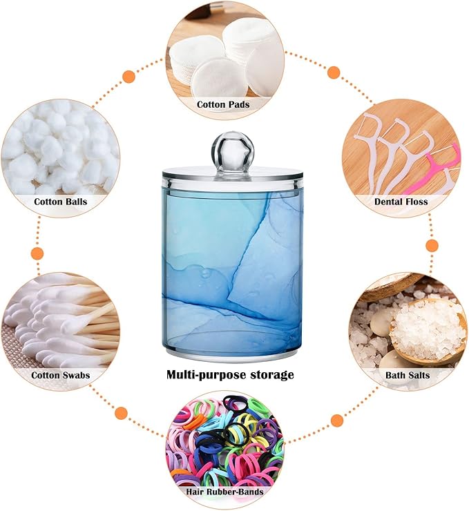 MNSRUU 4 Pack Qtip Holder Organizer Dispenser Blue Marble Fluid Art Bathroom Containers Bathroom Vanity Storage Canister Apothecary Jars for Cotton Swabs/Pads/Floss