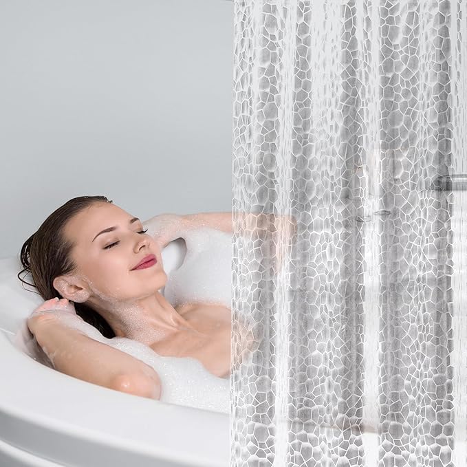 UFRIDAY Clear Shower Stall Curtain Liner 36 x 72 inches,3D Water Cube Small Size Shower Curtain with 2 Heavy Magnets Water Resistant for Shower Stall Bathtubs, Semi Transparent