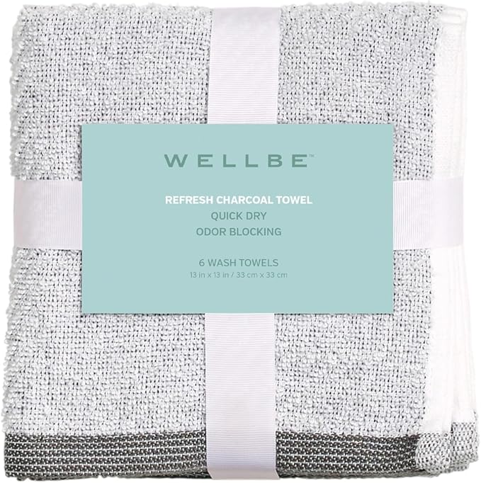 Wellbe 6-Piece Washcloth Set, Quick Dry, Absorbent, Soft, 13” x 13”, White