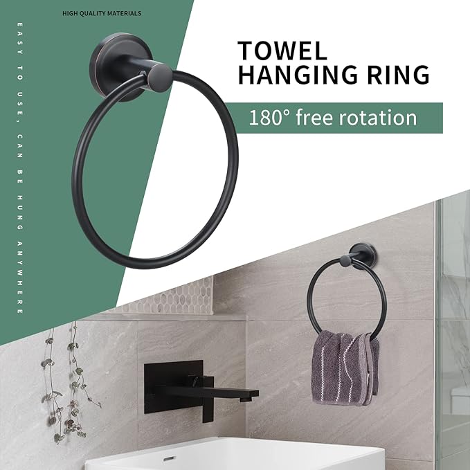 Bathroom Hardware Set Oil Rubbed Bronze Towel Bar 5 Piece for bathoom, Elegant Bathroom Accessory kit Inclusions 24 inch Wall Mounted Towel Rack 18 inch Towel Rod,Towel Ring, Hook,Toilet Paper Holder