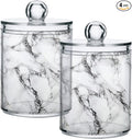 MNSRUU 4 Pack Qtip Holder Organizer Dispenser Stylish White Marble Texture Bathroom Containers Bathroom Vanity Storage Canister Apothecary Jars for Cotton Swabs/Pads/Floss