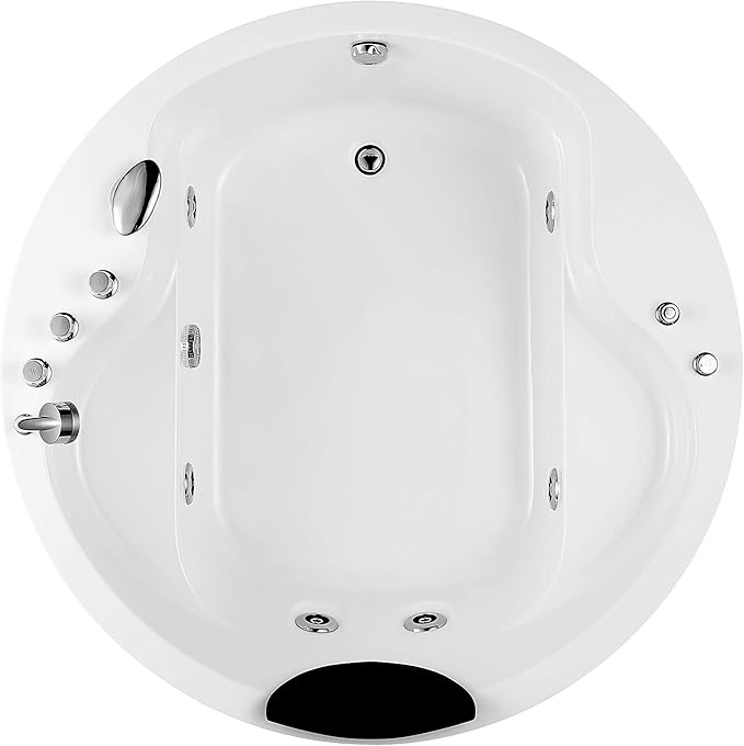Empava 59 in. Acrylic Freestanding Whirlpool Bathtub - Hydromassage Round Jetted Soaking Tub with Right Side Drain - Waterfall Faucet , White