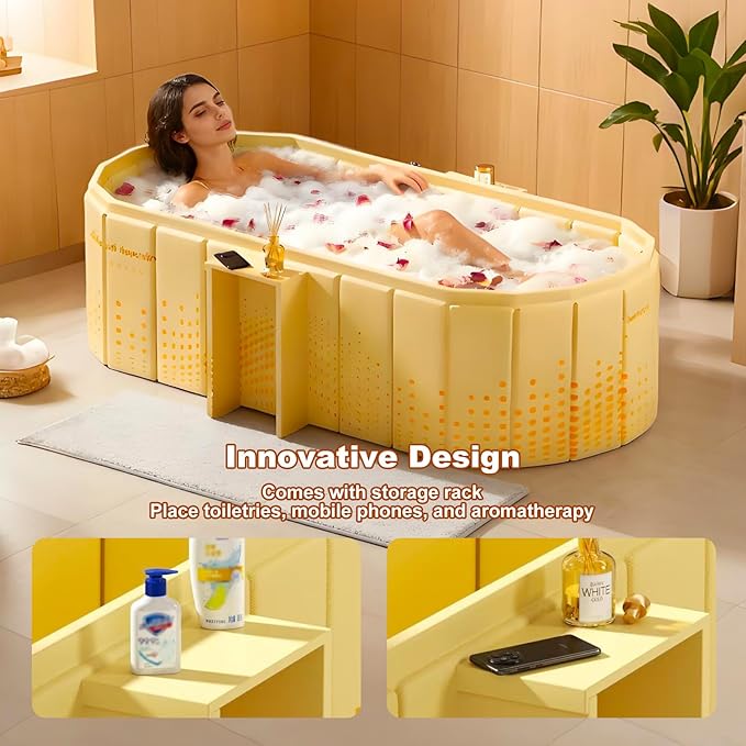 Portable Bathtub for Adult 47" Large Collapsible Cold Plunge Bathtub Foldable No Installation Ice Bath Tub for Shower Stall, Bathroom Hot SPA Soaking Standing Tub