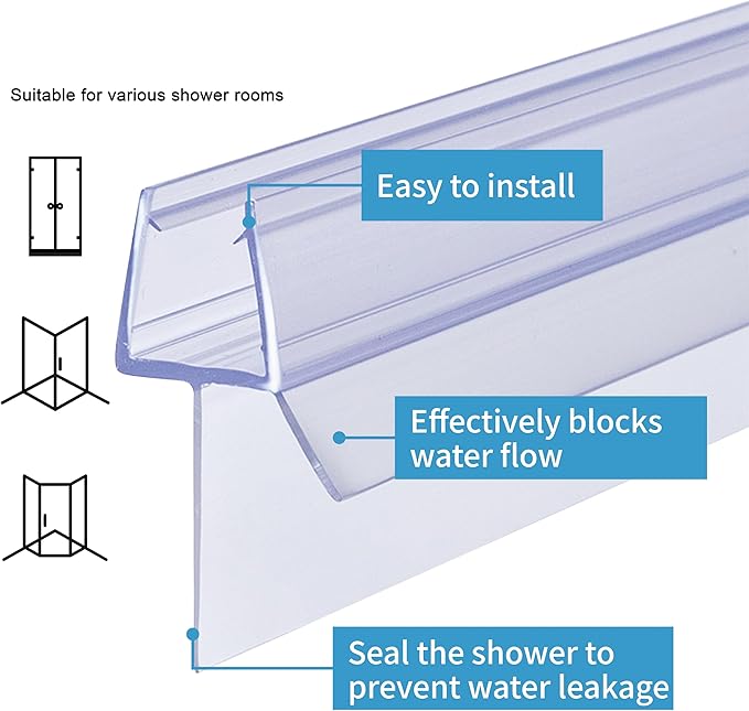 Shower Door Bottom Seal 2-Pack 3/8" x 39" Frameless Glass Shower Door Seal Strip Stop Leaks Create a Water Barrier with Extra Long Lip Covers up to 0.787" (20mm) Gap Replacement Bottom Seal