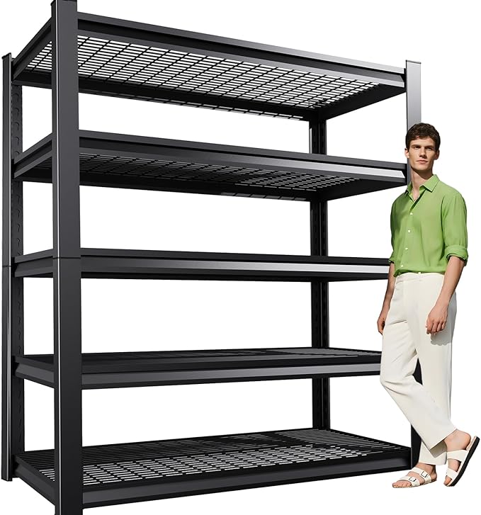 Garage Shelving,Heavy Duty Garage Storage Shelves,Metal Shelving Unit,5 Tier Adjustable Steel Utility Shelf,Use for Basement,Warehouse, Pantry Closet,Black (81.1" H*19.67" D*45.67" W)