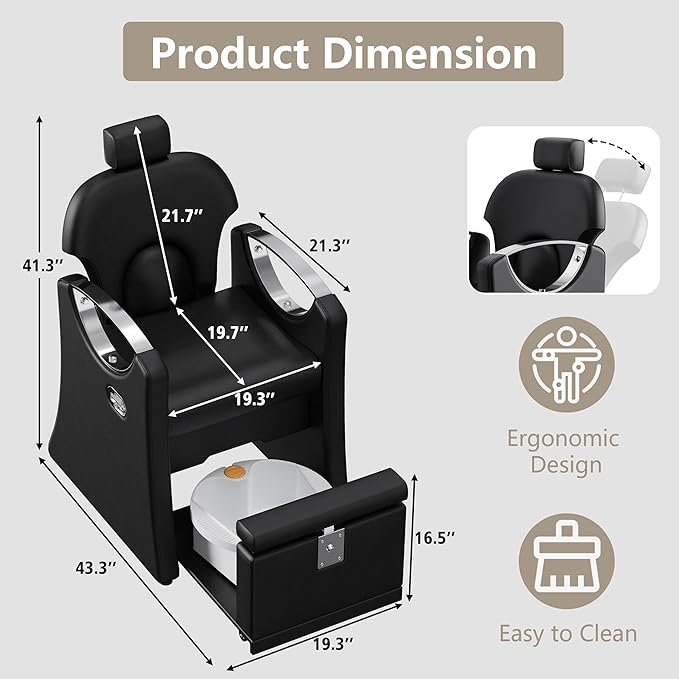 Pedicure Station for Nail Tech, Reclining Pedicure Chair with Massage Foot Bath, No Plumbing Pedicure Station Unit (Black-Sliver)