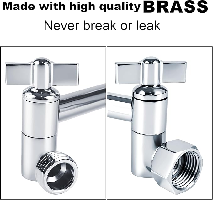 Heavy Duty Adjustable Shower Arm, 11" Brass Extension with Gear Lock Teeth & Swivel Nut, Strong Load Support, No Sagging, Keeps Shower Head Straight, Leak-Free, G1/2 Universal (Chrome)