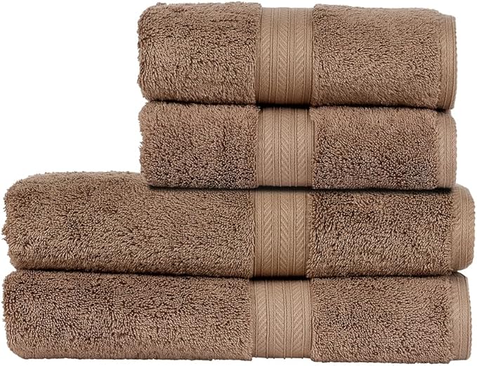 Christy Renaissance 4 Piece Brown Towel Set | 100% Egyptian Cotton | Luxury Bathroom Towels | Soft and Super Absorbent | 675 GSM | 2 Bath 2 Hand | Mink