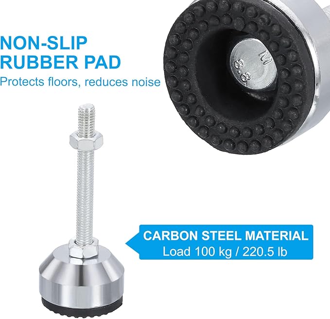 PATIKIL Furniture Leveling Feet 1.6" Dia Base M8 Thread, 4 Pcs Carbon Steel Adjustable Threaded Furniture Levelers Screw on Leg Leveler with Pads for Desk, Black