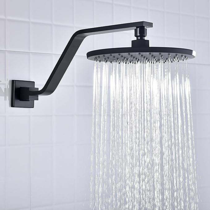 16 Inch S Shape Matte Black Shower Head Arm, Square Wall Mounted Shower Arm and Flange Included