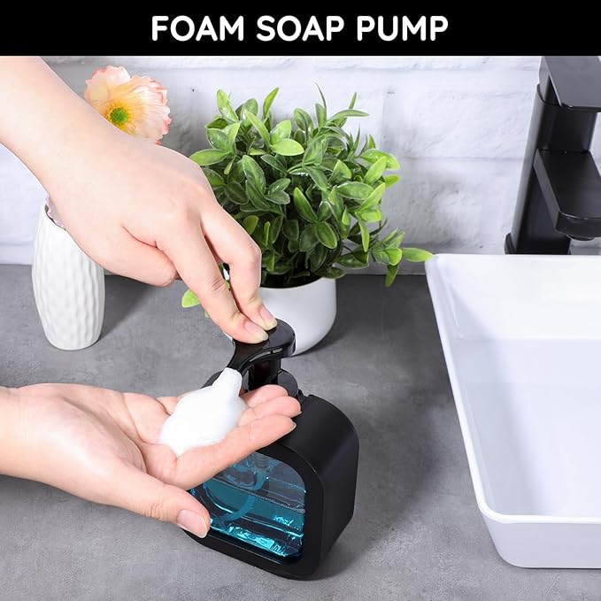 Segbeauty 10.1oz Black Foaming Soap Dispenser, 300ml Square Foam Bottle Dispenser for Bathroom, Plastic Refillable Dish Soap Dispenser for Kitchen, Shower Shampoo Hand Wash Foamer Bottle with Labels