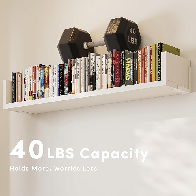 Wall Bookshelf, Set of 3, 36 Inches U Shaped Wall Shelves, Long Deep Floating Shelves, Large Floating Book Shelves - Wood Hanging Bookshelves for Kitchen, Bedroom