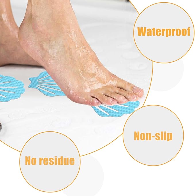 12 Pcs Bathtub Stickers Non Slip, Shell Shaped Tubs Safety Shower Treads, Adhesive Sticker for Bathroom Bathtub, Shower Floor,Blue (Blue and Pink)