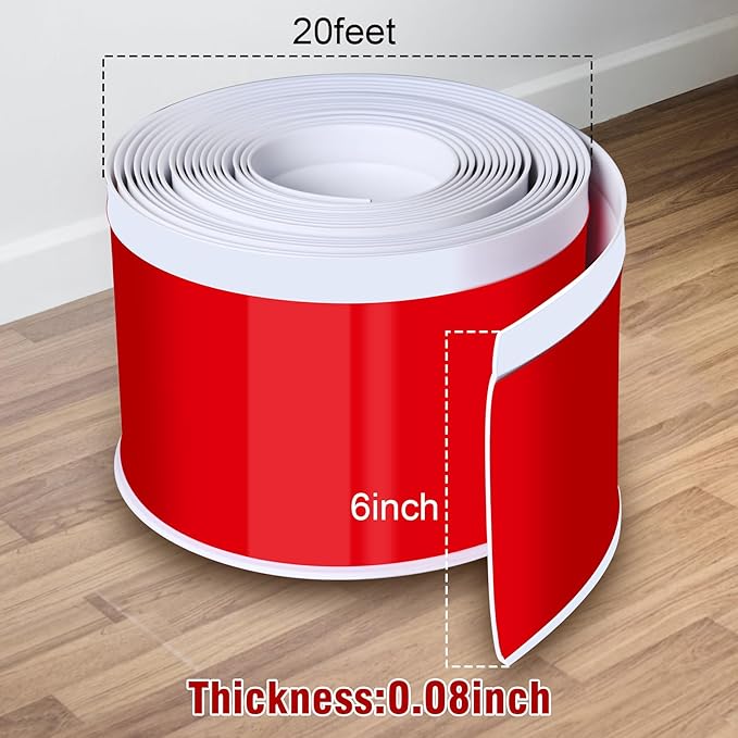 Vinyl Baseboard Molding Trim 6 Inch x 20 Feet Peel and Stick Baseboard Trim Flexible PVC Cove Base Moulding Self-Adhesive Trim for Garage Bathroom Cabinet Floor Walls, White