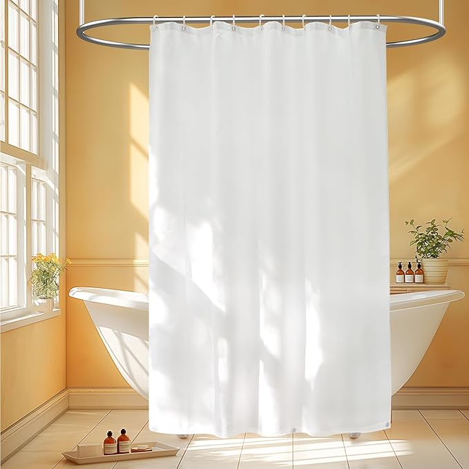 60''W Waterproof Fabric Shower Curtain Liner with 3 Lerge Magnets, 60 x 78 Inch Washable Cloth Shower Liner Extra Long, White Lightweight Bathroom Curtain for Walk in Shower