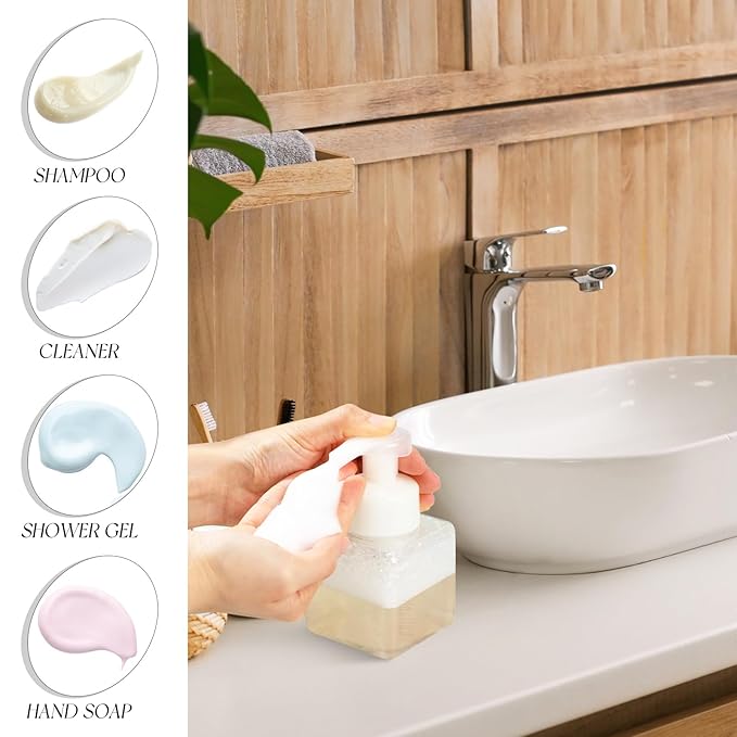 Domensi 12 Pcs Foam Pump Bottle Foaming Soap Dispenser Empty Travel Foaming Dispenser 8.5 oz Refillable Hand Soap Plastic Pump Bottle Travel Clear Container for Bathroom Vanities (Black,White)
