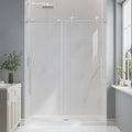 Frameless Glass Shower Door, 49-54" W x 76" H Sliding Frameless Shower Door, 1/4''(6mm) SGCC Tempered Glass, Explosion-Proof Film Nano Coating, Stainless Steel Hardware, Brushed Nickel