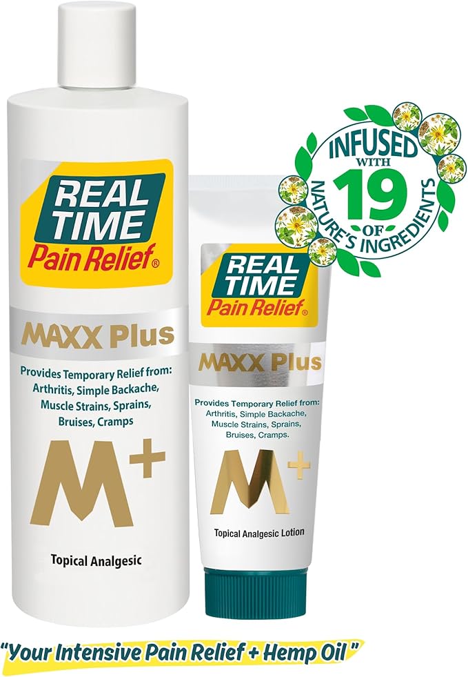 Real Time Pain Relief MAXX Plus - 4oz Tube | Intensive Formula with 19 Natural Ingredients Including Hemp Oil | Fast-Acting Relief for Muscle Pain, Arthritis, Backaches, and More
