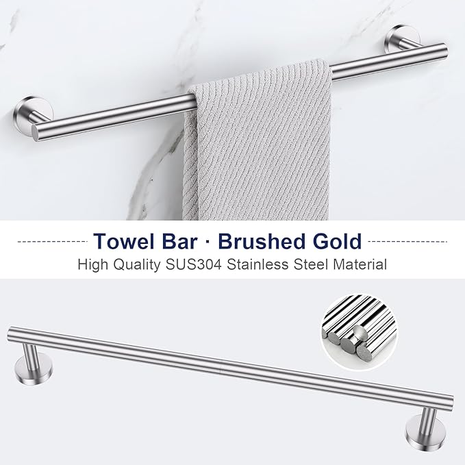 Lairuier 5 Pieces Brushed Nickel Bathroom Accessories Set, 23.6 Inch Bath Towel Bar Set, SUS304 Stainless Steel Bathroom Hardware Set Round Toilet Paper Holder Set Wall Mounted