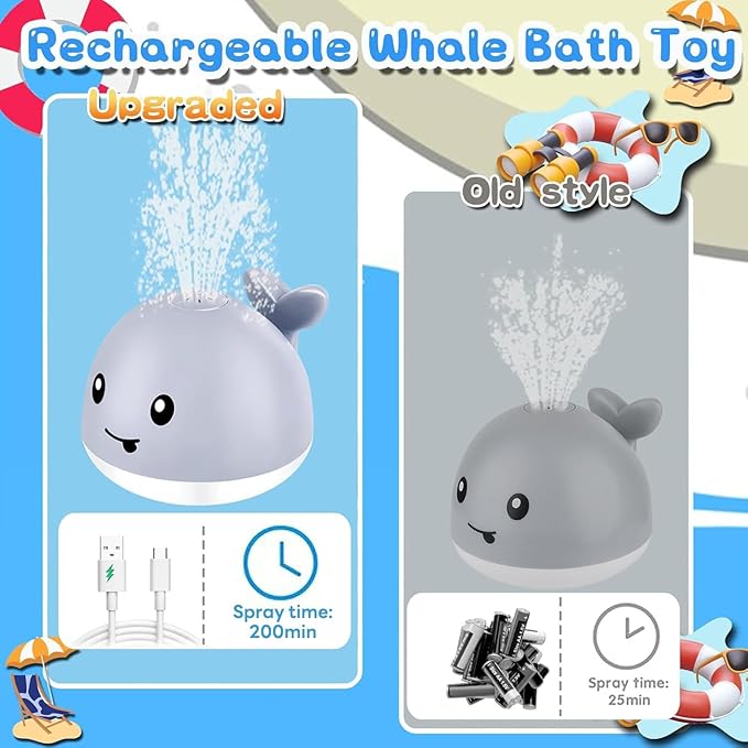 Bath Toys for Kids Ages 1-3 - Christmas Stocking Stuffers for Toddlers - 1 Year Old Girl Boy Gifts 1st First Birthday Gifts - Light Up Whale Sprinkler Bathtub Water Pool Toys for Babies 6-12-18 Months