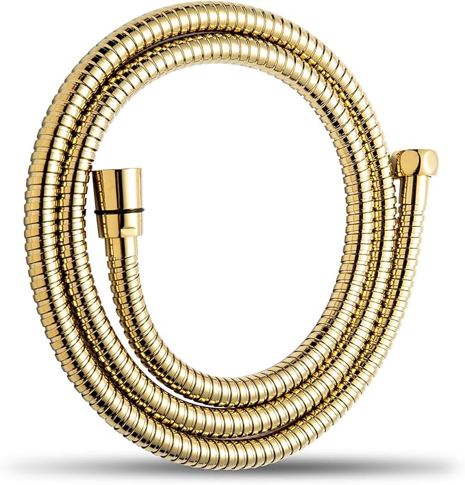 OFFO Shower Hose, 60 in Kink Free Stainless Steel Shower Hose Attachment Electroplating Handheld Shower Head Hose Flex Hoses Extension with Brass Insert & Nut for Pet Bathing Cleaning, Gold