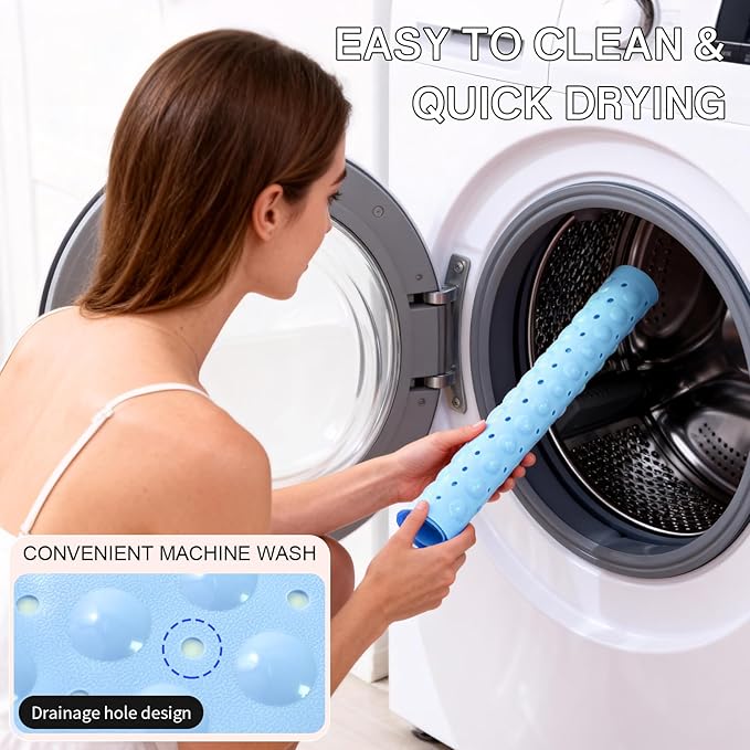 Anti-Slip Bathtub Shower mat, 20.8×20.8（Approximately 53×53cm） inch Soft Oversized Machine Washable Non-Slip Bathtub mat with Drainage Holes, Bathroom Floor Suction Cup.（1-Opaque Light Blue）
