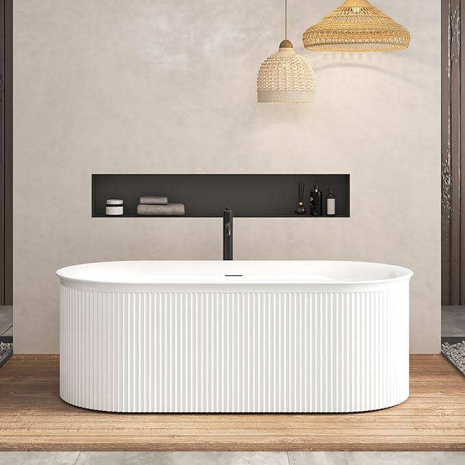 FerdY Nami 67" Acrylic Freestanding Bathtub, V Shape Freestanding Soaking Acrylic Bathtub, Modern White, Brushed Nickel Pop-Up Drain and Minimalist Design Overflow, cUPC Certified