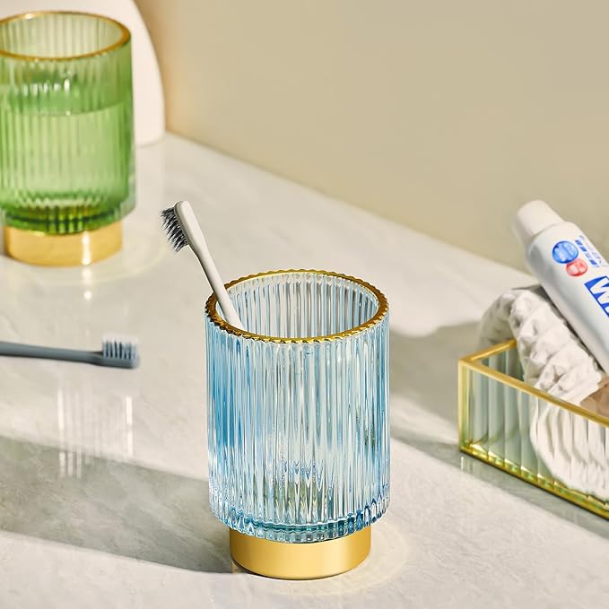 Makeup Brush Holder Organizer,Toothbrush Holders,Desk Pen Pencil Holder,Multifunctional Vintage Glass Brush Cup（L/White/A3-9-US）